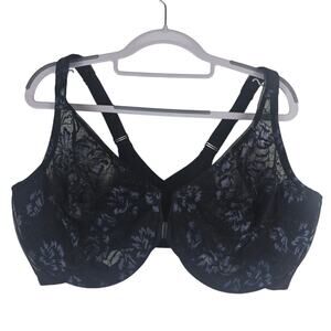 Glamorise Black Floral Underwire Front Closure Women's Bra 48DDD